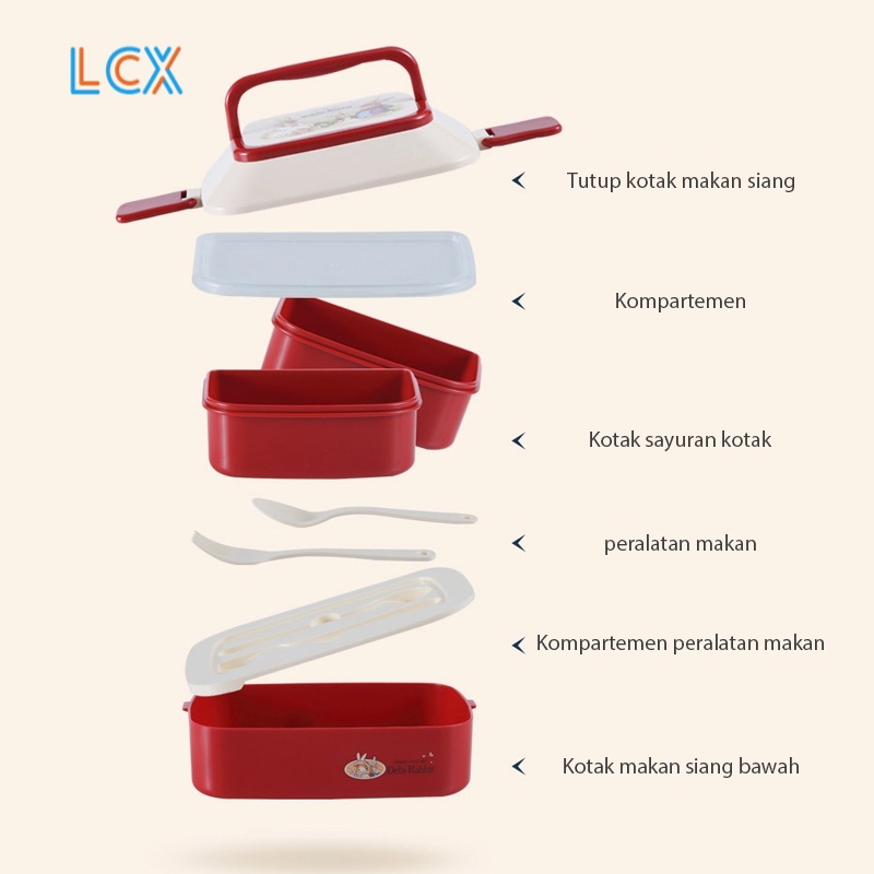 LCX 2 Layer Tempat Makan Kotak Makan Bento Lunch Box Kartun Makan Anak Wheat Straw Kotak Makan VS-75