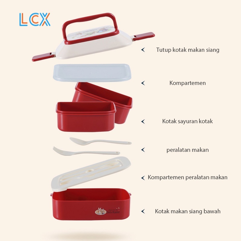 LCX 2 Layer Tempat Makan Kotak Makan Bento Lunch Box Kartun Makan Anak Wheat Straw Kotak Makan VS-75