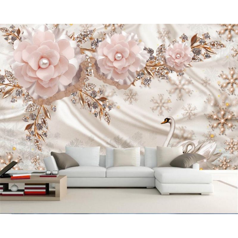 WALLPAPER CUSTOM 3D DINDING MOTIF BUNGA TIMBUL PREMIUM QUALITY WALLSTICKER