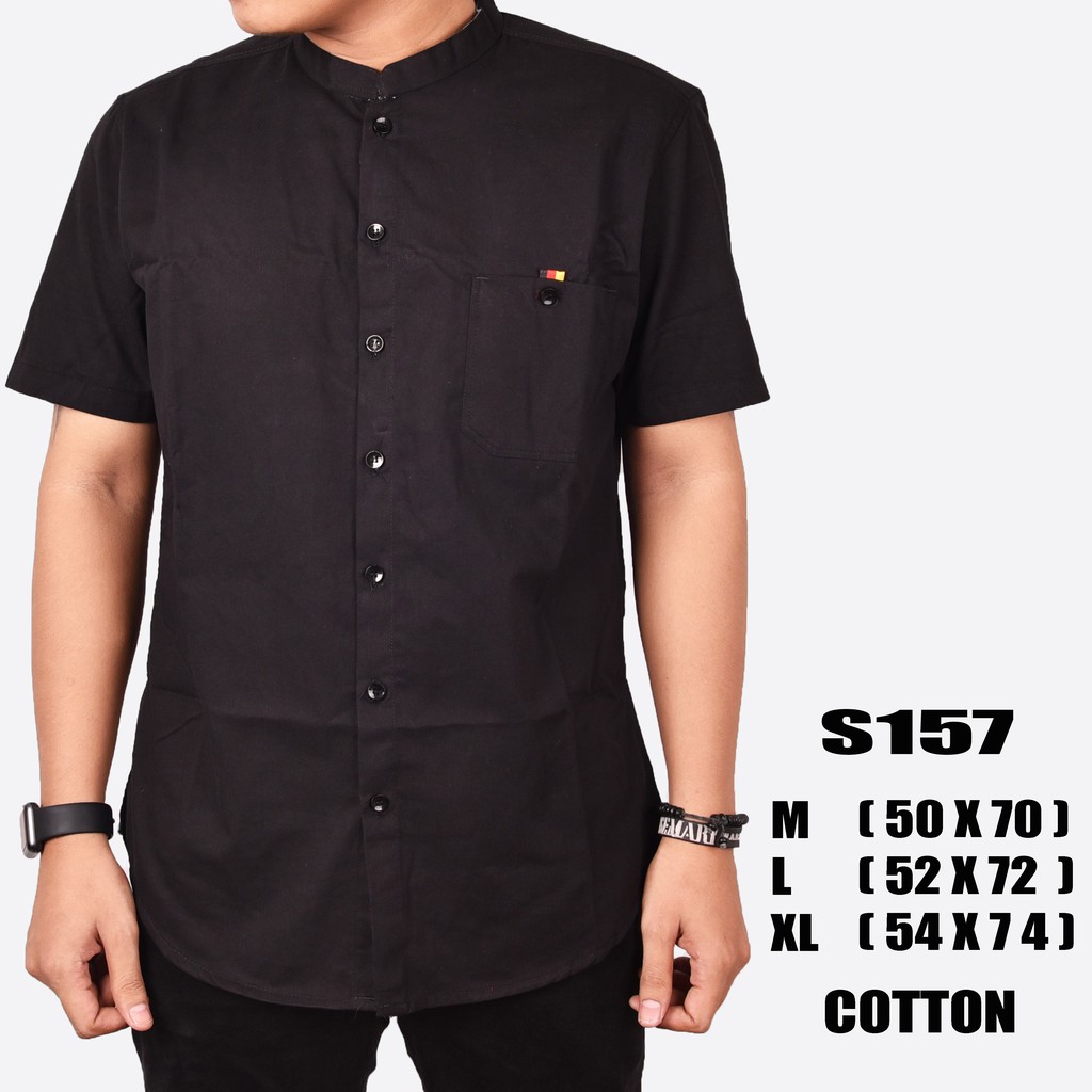 S157 Fox Distro Kemeja  Kasual Pria  Cowok Shanghai  Hitam 