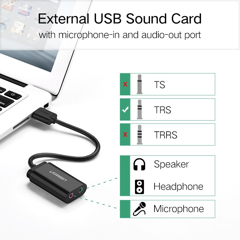 【Stok Produk di Indonesia】Ugreen Sound Card Eksternal USB Ke Microphone Speaker Audio Interface 3.5mm Untuk PS4 Laptop Komputer