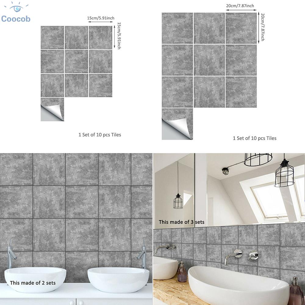 Tile Stickers Feel Bath Concrete Kitchen Wall Tile Stickers Home Decor 10pcs Grey Industry Shopee Indonesia