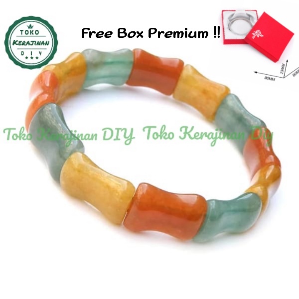 [ FREE BOX ] Gelang Batu Motif Bambu Multicolor Pria Wanita Premium Quality