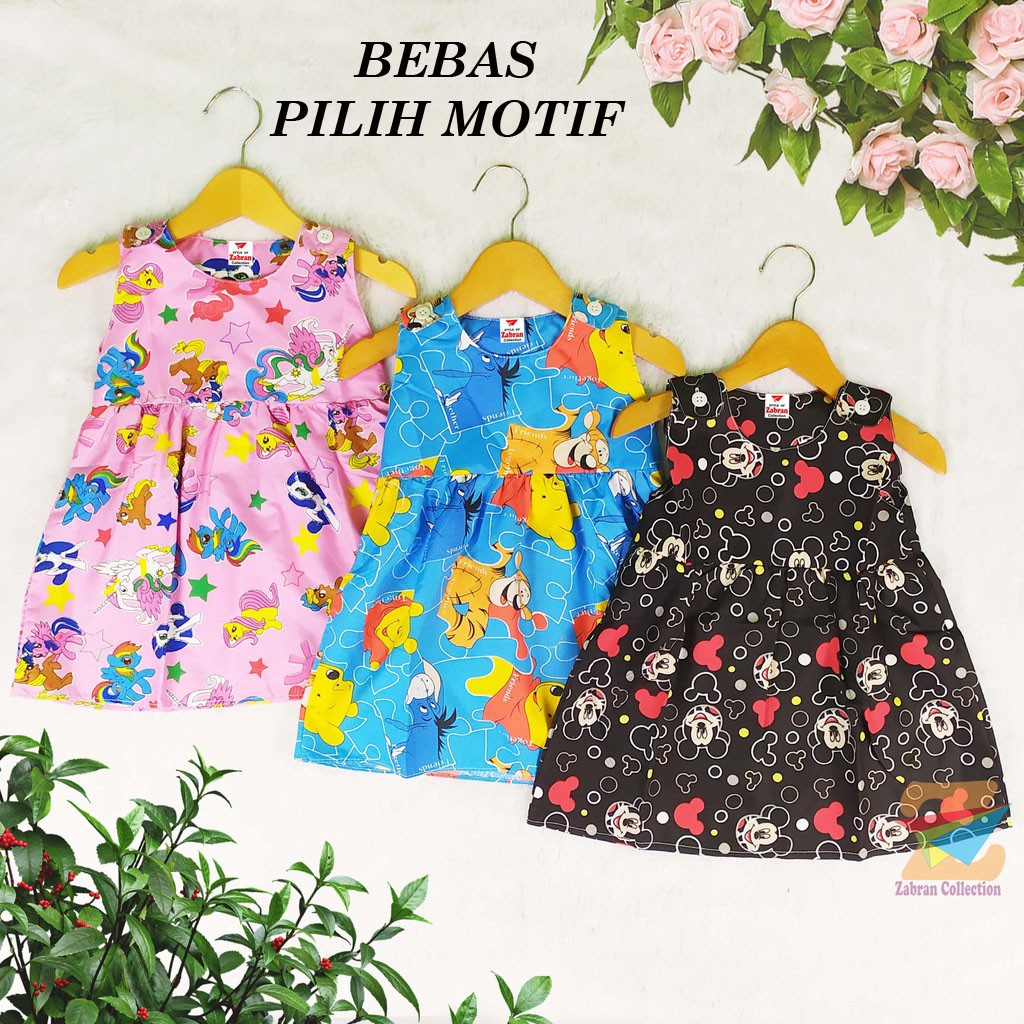 Pilih Warna Dress Anak Kancing Bahu Zabran 1 Sampai 6 Tahun/COD Bayar Di tempat