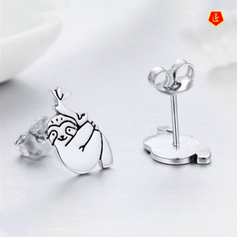 [Ready Stock]Simple Cute Animal Sloth Silver Stud Earrings