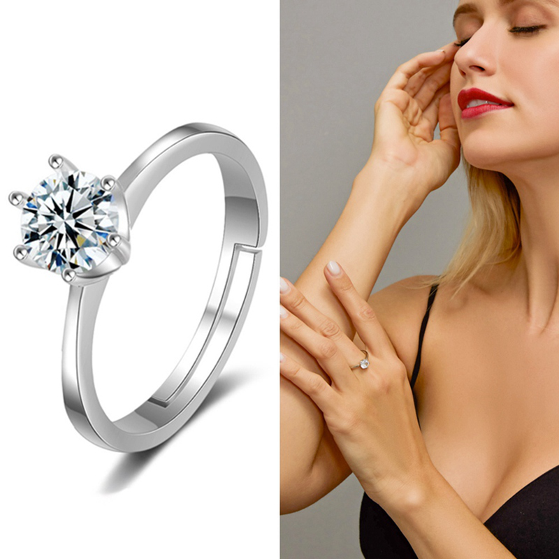 Cincin Model Six Claw Warna Silver Gold Aksen Kristal Bahan Zircon Untuk Wanita