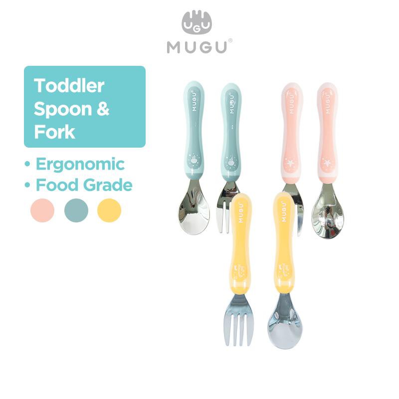 MUGU X MOOIMOM TODDLER SPOON &amp; FORK  WITH CASE / SENDOK GARPU ANAK