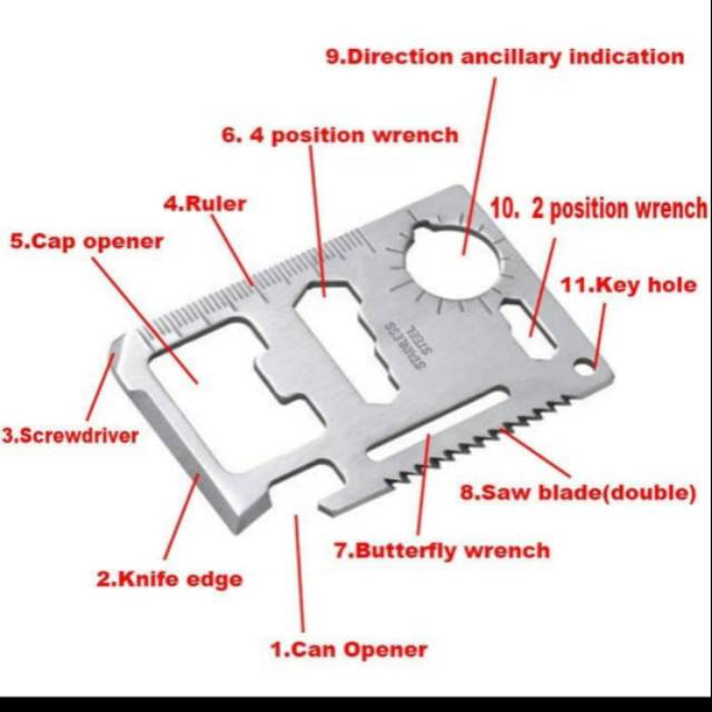 Pisau perkakas serbaguna 11 fungsi bahan baja