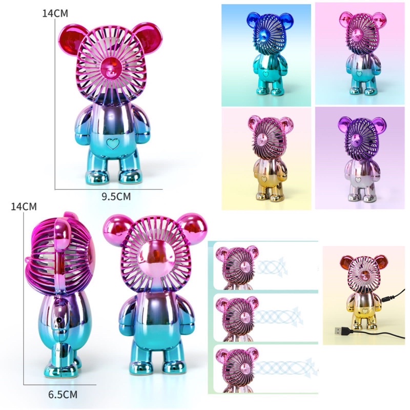 Bright Crown Kipas Angin Gradasi BEAR Viral Mini Portable USB Charge Kipas Angin Genggam Rechargeable Fan 3-Speed 8 Motif Varian