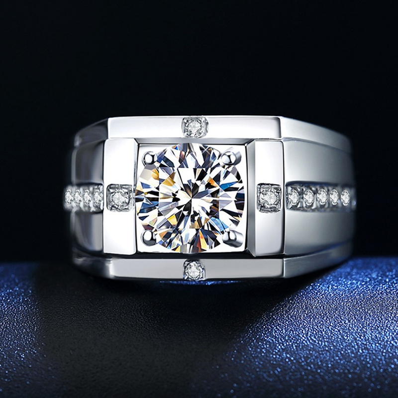 Fashion Jewelry Opening Adjustable Square Silvery Ring Inlay Round Cross Zircon Wedding Hight Grade Ring For Men