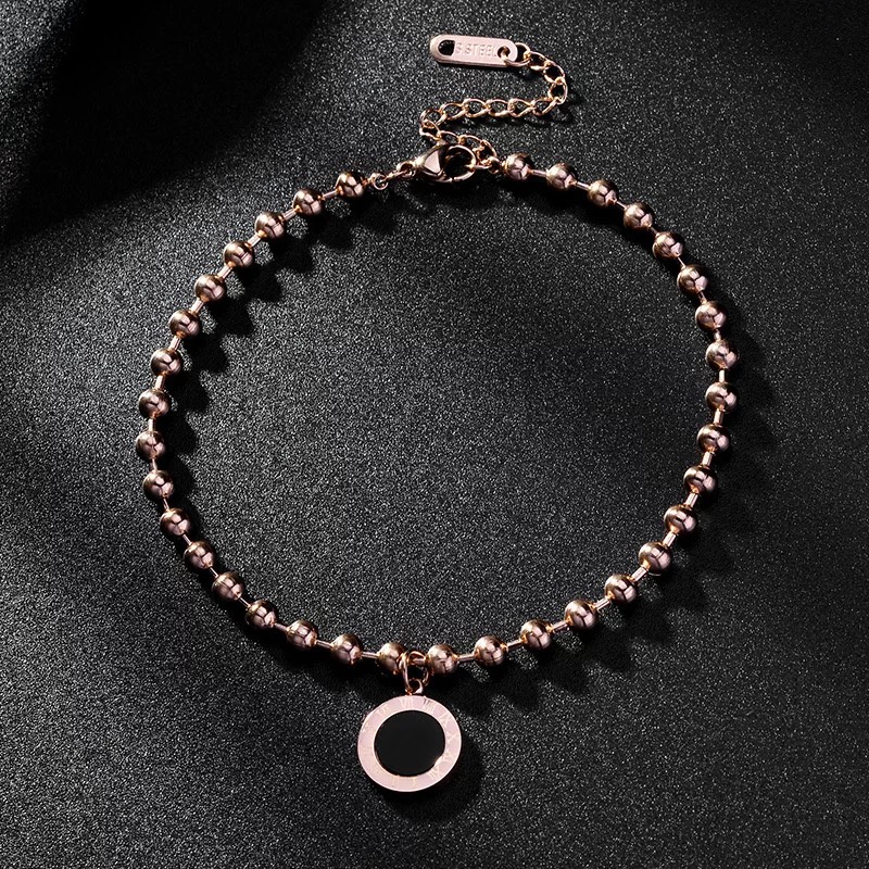 Gelang Kaki bulat hitam biji ketumbar Titanium Korea Style Wanita Anti Karat - ercassia