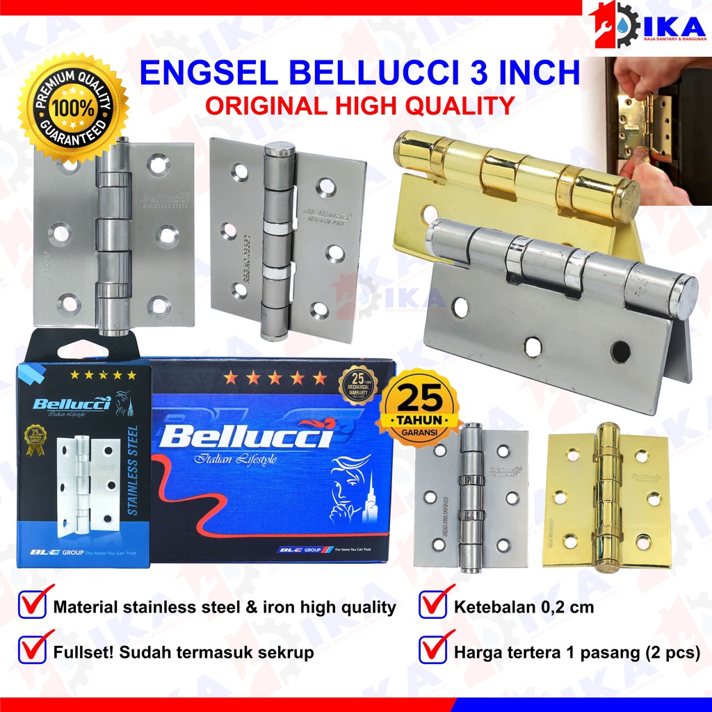 Engsel 3 inc Stainless tebal/ Engsel 3 Inch Stainless Tebal BELLUCCI BLC / ENGSEL STANLIS  engsel jendela engsel pintu,kunci pintu/jendela Engsel jendela tebal 3&quot; Tebal kuat anti karat kupu2 BELUCI ORIGINAL ASLI GARANSI