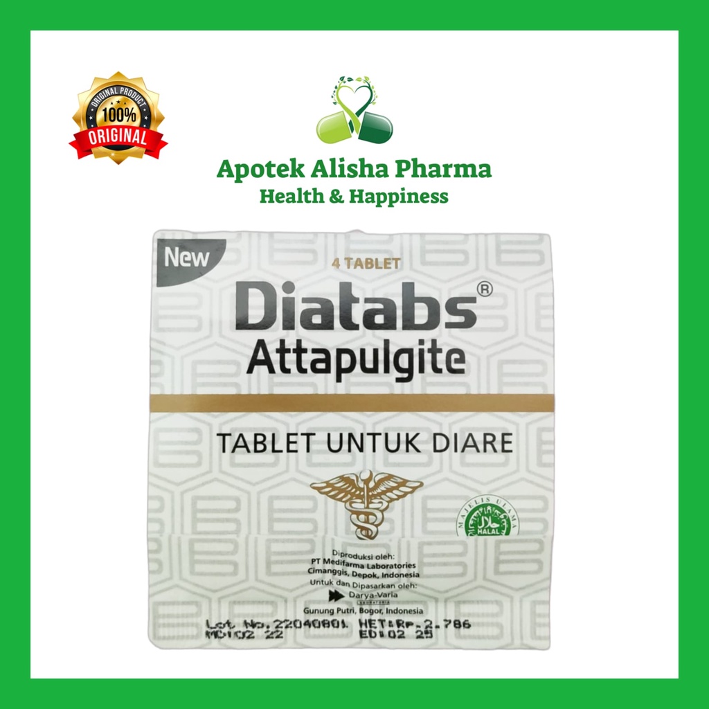 New Diatabs Tablet (Strip 4tablet) - Diatabs Attapulgite Tablet Obat Diare / Mencret Dewasa