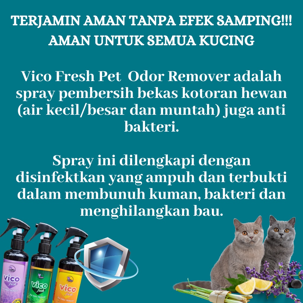 VICO FRESH Spray Penghilang Bau Kotoran Kandang Kucing Pup Pipis Pet Odor Remover Anti Bakteri Disinfektan