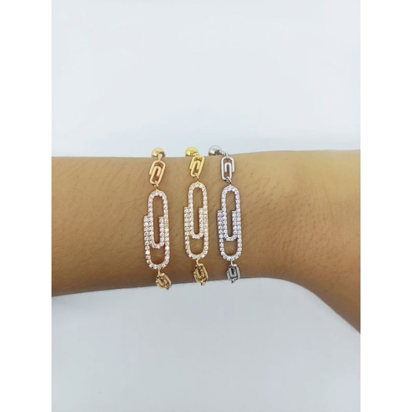 GELANG ASLI PERAK 925 LAPIS EMAS/GELANG SERUT CLIP MATA PUTIH/GELANG ASLI SILVER/GELANG FASHION WANITA