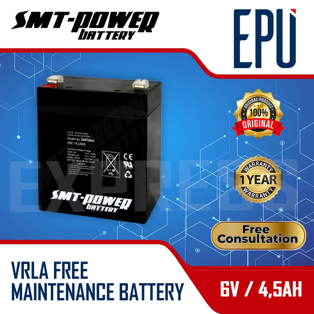 Aki UPS Samoto SMT 6v 4.5ah 4ah 4 5ah - Baterai UPS Batere UPS Aki Kering Baterai Emergency VRLA