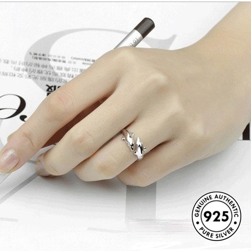 S925 Silver Elegant Dolphin Ring with Diamonds Simple Silver Ring