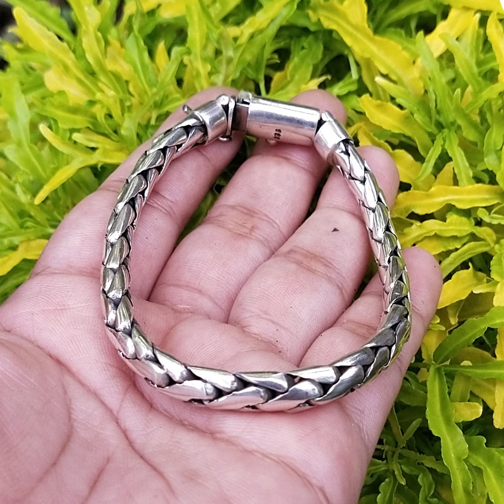 Gelang Bracelet Perak Silver Bali Rantai Kepang Tambang Silang Padi Asli 925 Wanita Pria Elegan