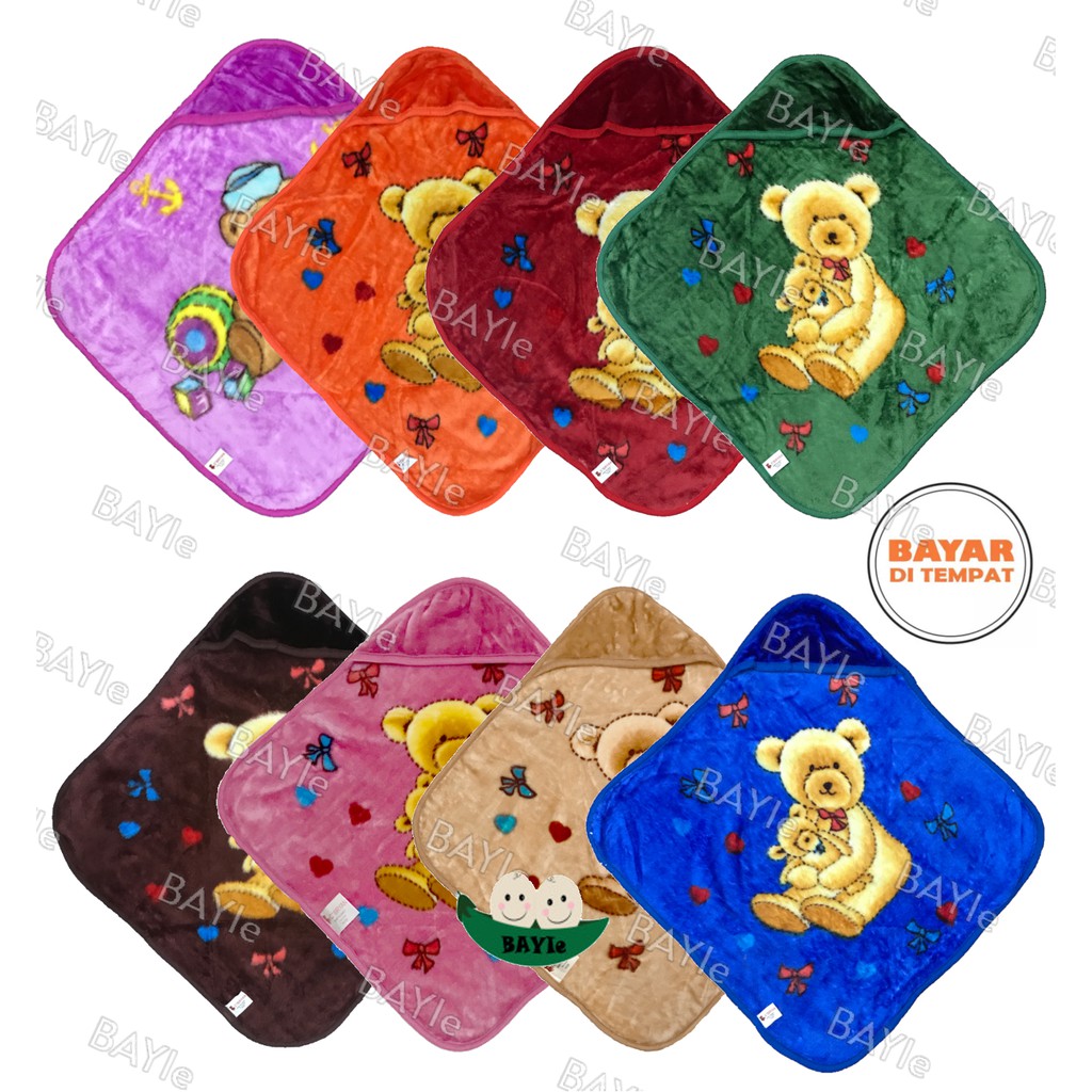 BAYIe - Selimut Bayi/Baby Tebal PREMIUM BRYAN ukuran 70 x 70 cm / Selimut Topi/Double Flace