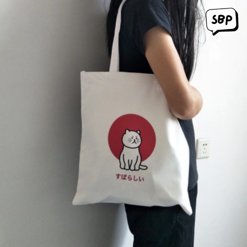 Tas Totebag Gambar Kucing Lucu Resleting Terbaru 2022