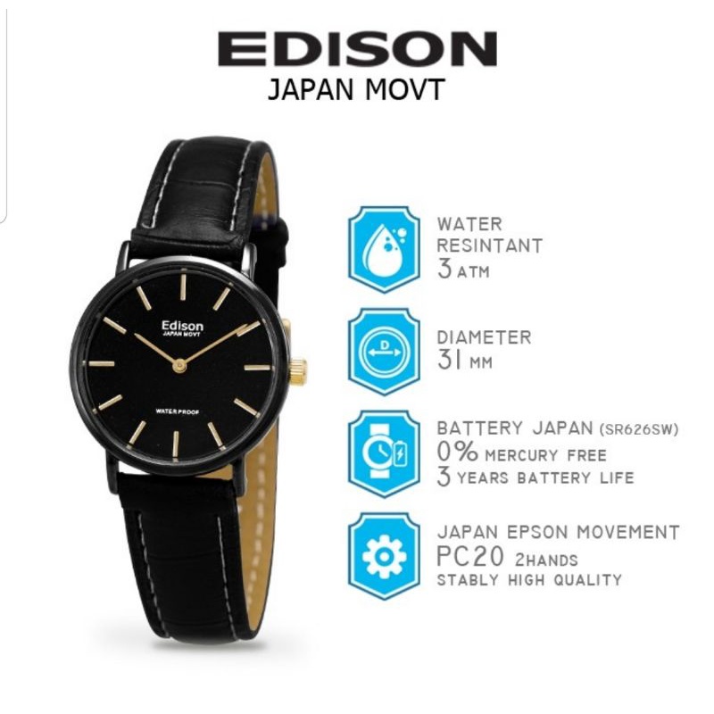 Jam Tangan Edison AR EL 240.1 L H Slim Type Waterproof Japan Movement