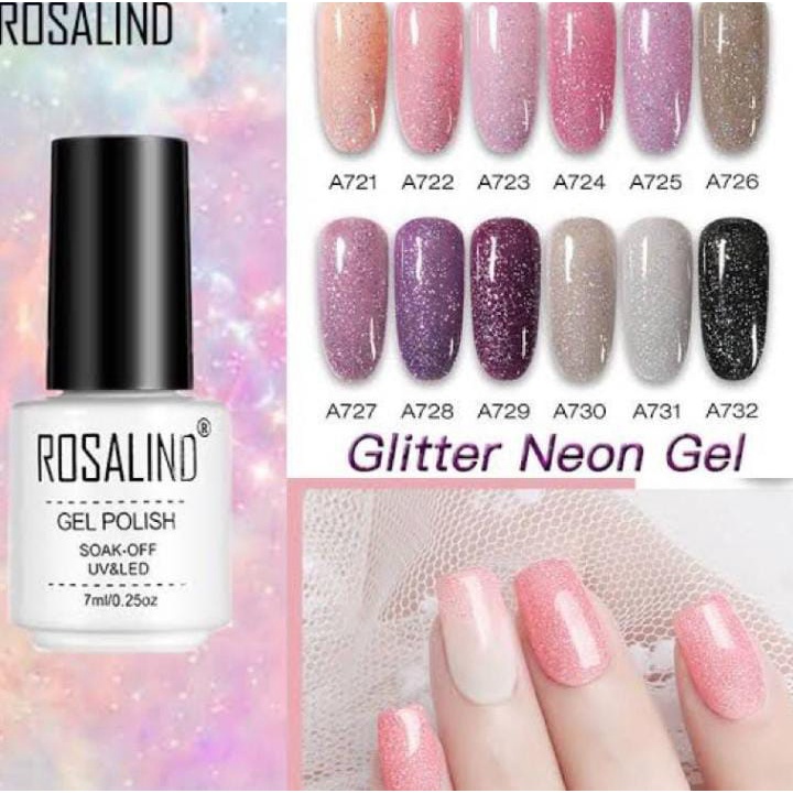 ROSALIND GLITTER NEON 7ml soak off uv led gel polish / kutek gel glitter