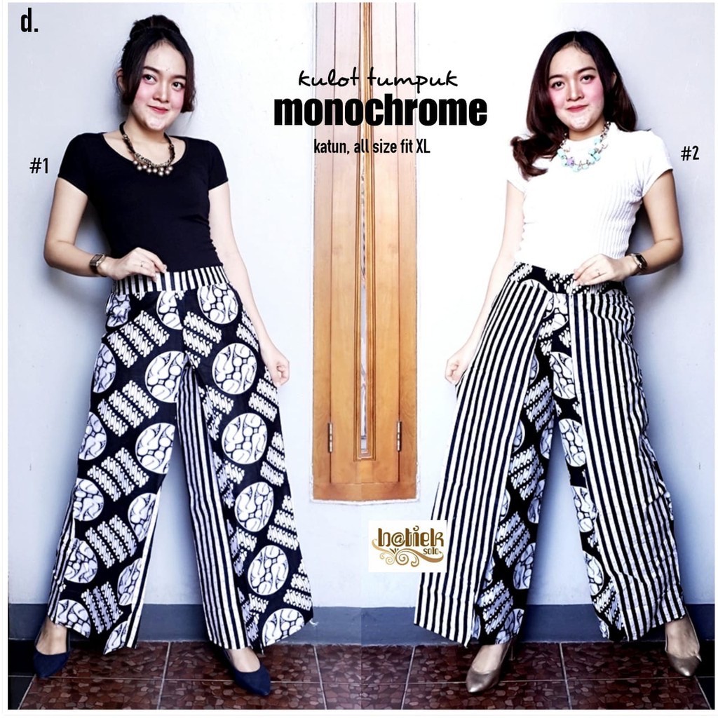 Kulot Tumpuk Monochrome Batik Salur Koin Monokrom Celana Mono Bawahan Double Layer Kantor Pesta Muslim