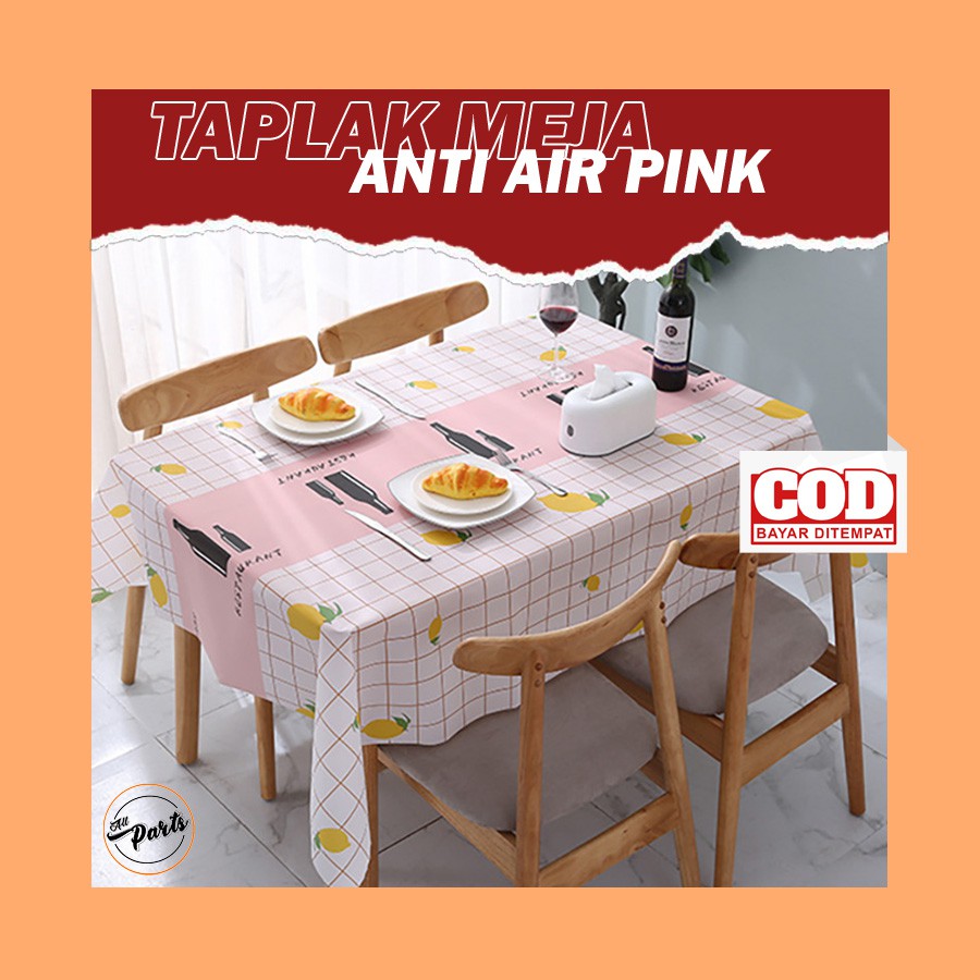 Taplak Meja Makan Cover Tamplak Meja Makan Keluarga Anti Air Modern PINK Restaurant 137x180 Cm Waterproof