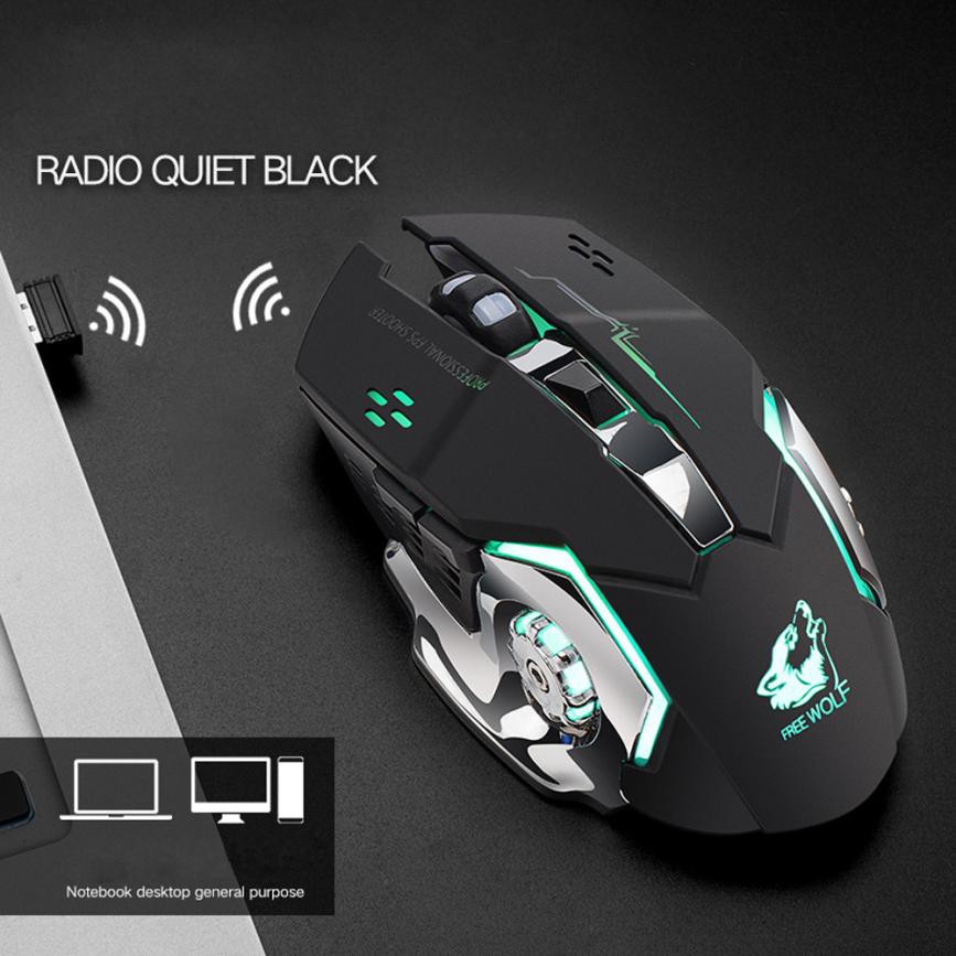 Free Wolf Wireless Gaming Mouse LED Light 1800 DPI - X8 - Black