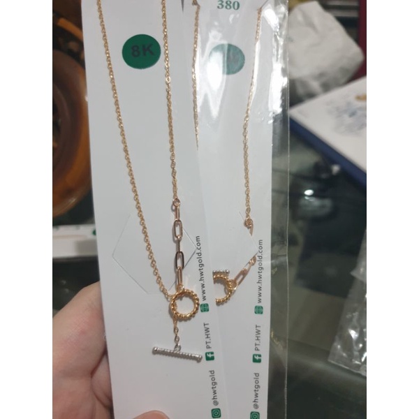 Kalung molly ring bulat permata putih cantik simple emas asli mas muda 375