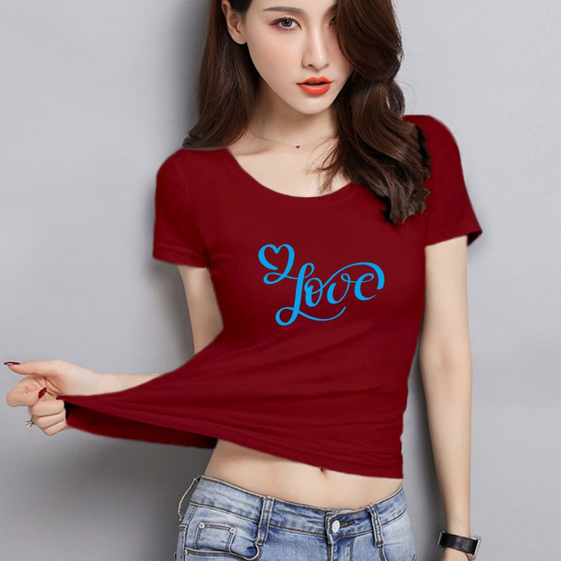 YOURSTYLE1119 - KAOS WANITA ONECK love blue sign/ KAOS TERLARIS / KAOS ONECK