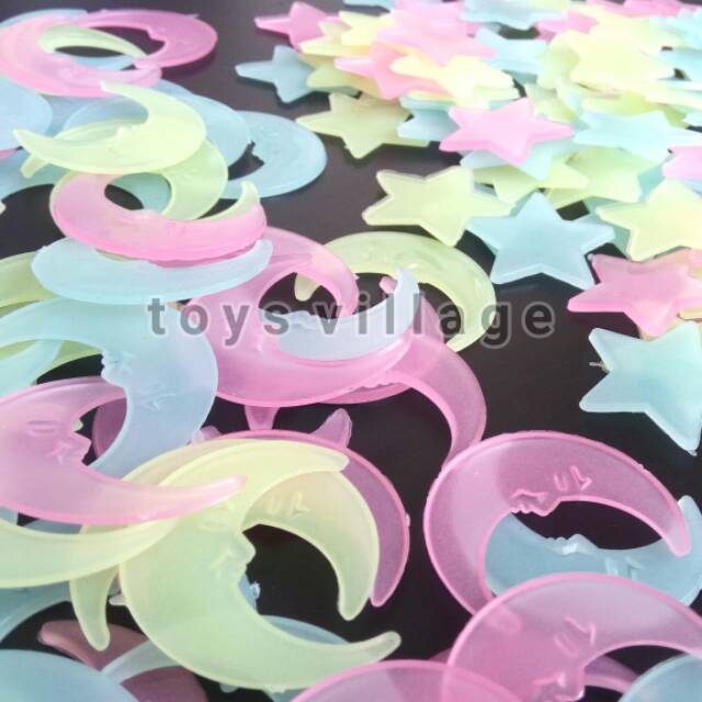  Glow  in the Dark  Moon Stars Bulan Bintang Room Decor 