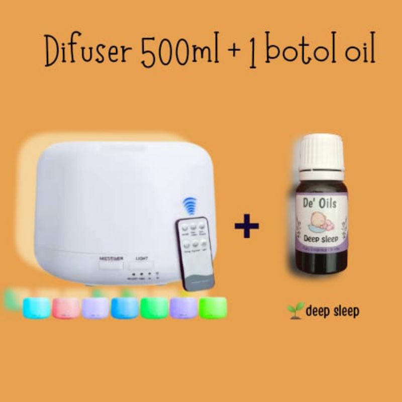 De'Oils Paket Difuser 500ml + De'Oils Essential Oil Murni Berkualitas Imune Booster Aromateraphy