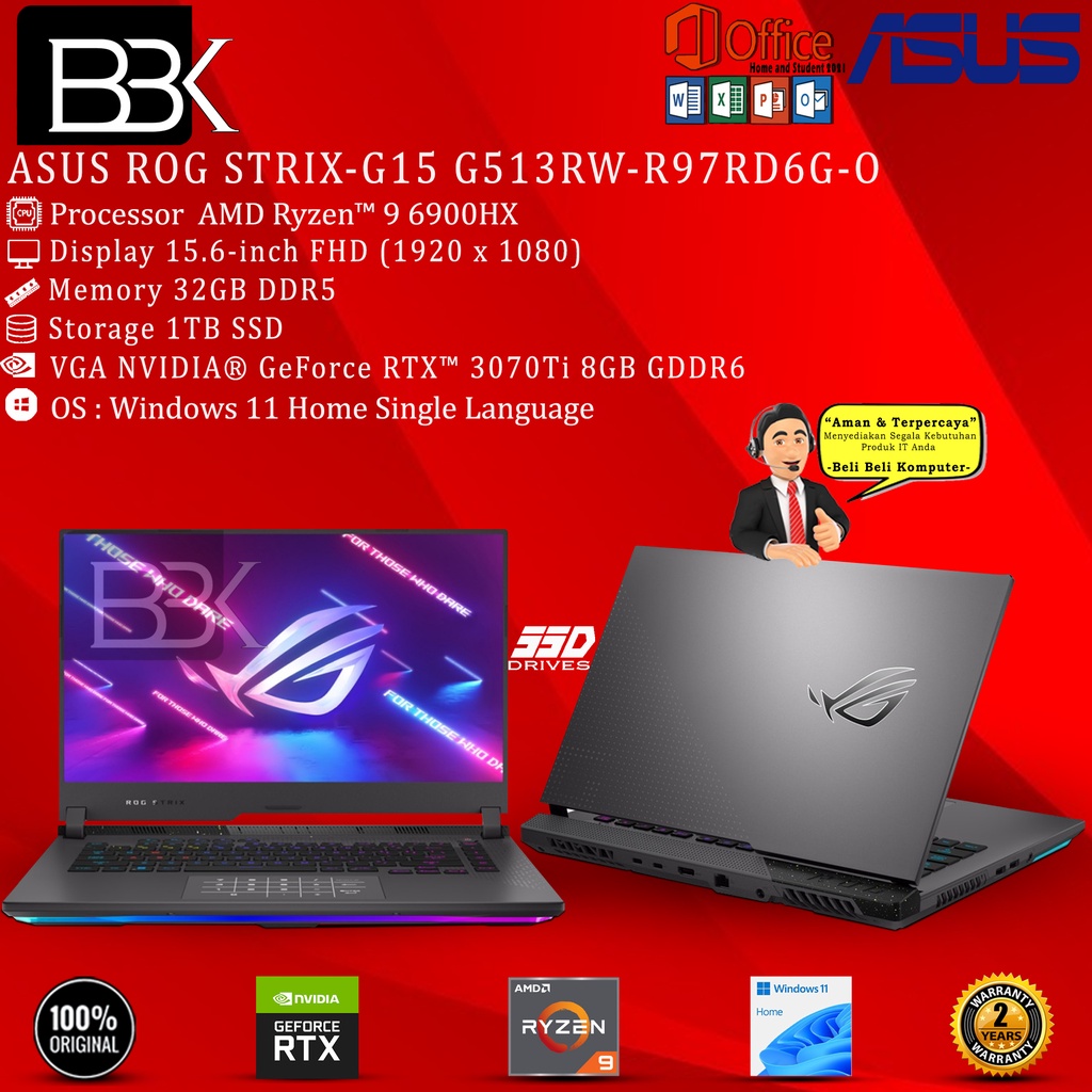 ASUS ROG STRIX-G15 G513RW-R97RD6G-O R9-6900HX 32GB 1TB RTX3070Ti 300Hz