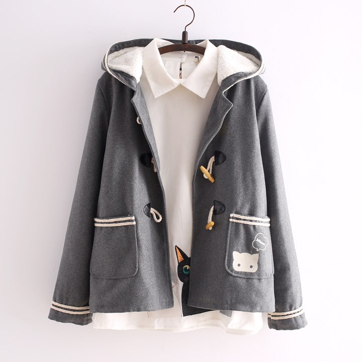 Cutie Cat Hoodie Toggle Jacket Jaket Wanita Premium Kawaii