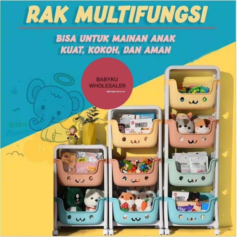 Rak susun plastik mainan anak multifungsi / Rak roda susun warna serbaguna