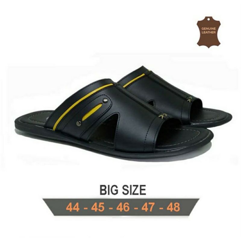 Sandal Slide Pria BIG SIZE 44-45-46-47 Sendal SLOP LANGKA cowo Ukuran BESAR JUMBO TURIS Hitam, 47