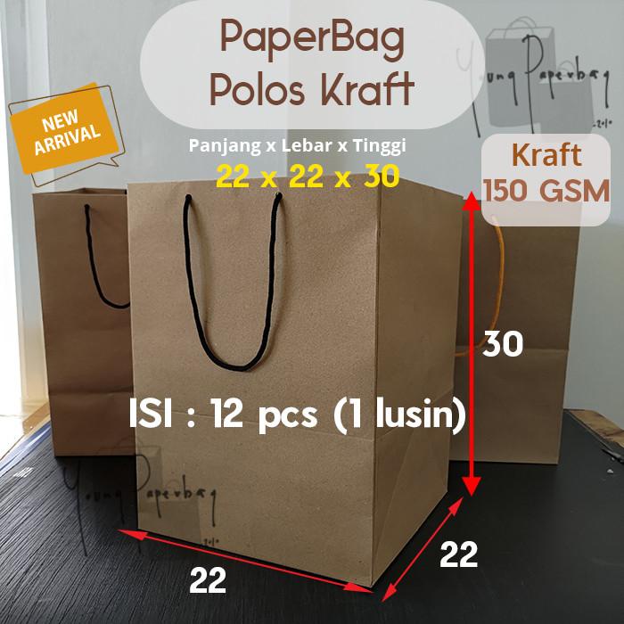 

Goodiebag Paper Bag Kue/Nasi/Bento Box Polos Kraft Coklat 22 X 22 X 30 150Gsm