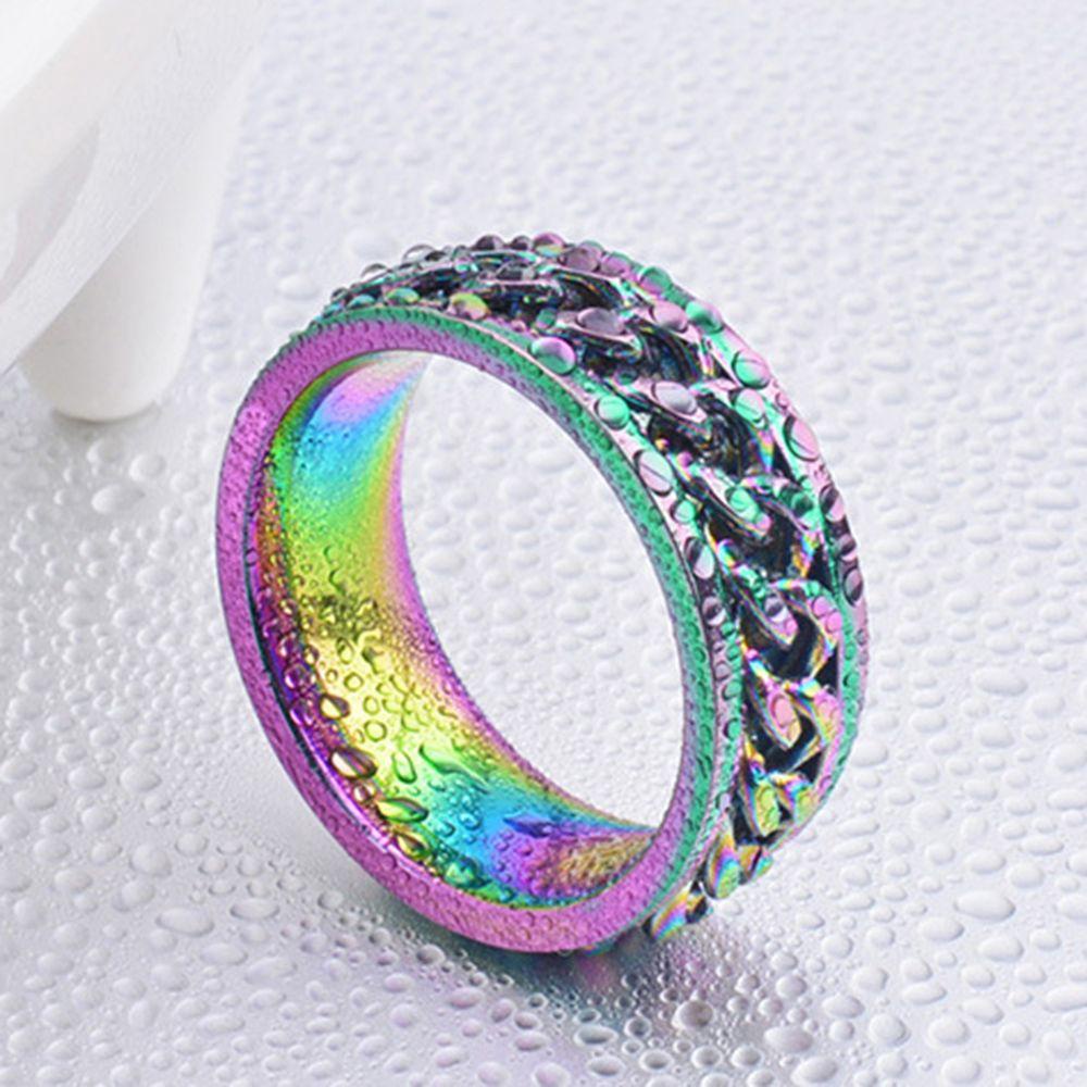 Cincin Rantai Rotatable Nanas Punk Perhiasan Fashion Anti Karat Pria Wanita Unisex Baja Titanium