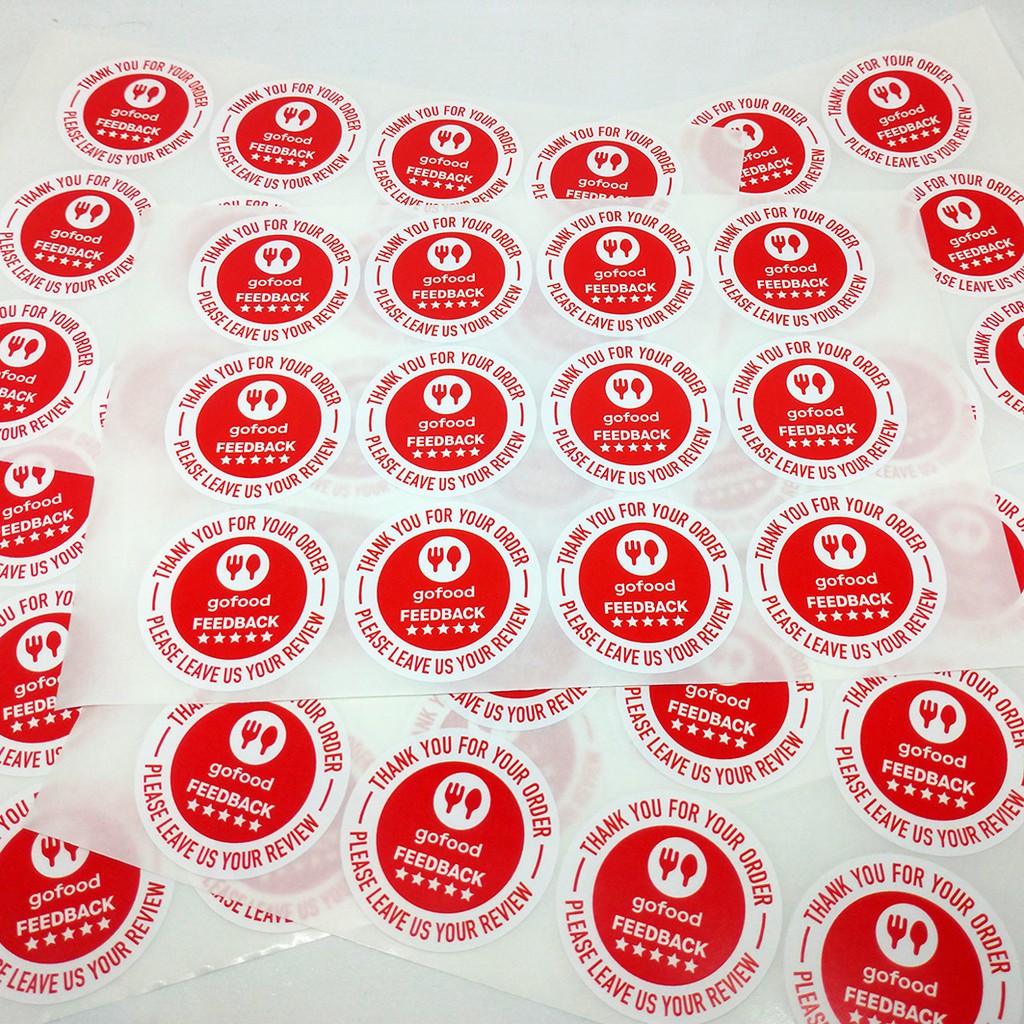 

Sticker Label Thank You Review Stiker Go Food Feedback Segel Tag Amplop Ucapan 4,5 cm