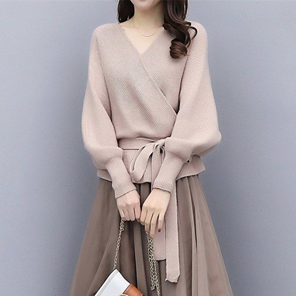 Single / suit new fashion sweater knitwear set women's autumn and winter mesh skirt two-piece set la