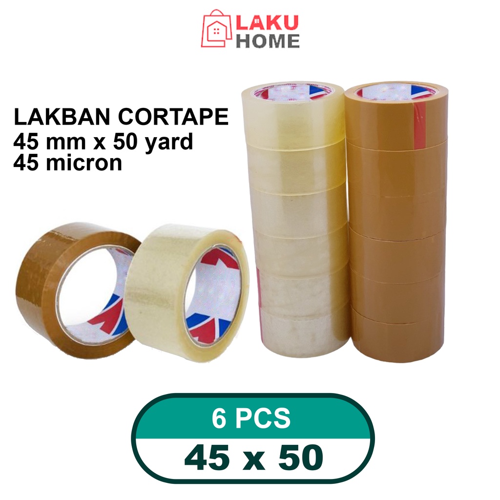 

LAKUHOME Lakban bening 45mm x 50yard / lakban tape isi 6pcs / lakban jumbo 45mm x 50yard