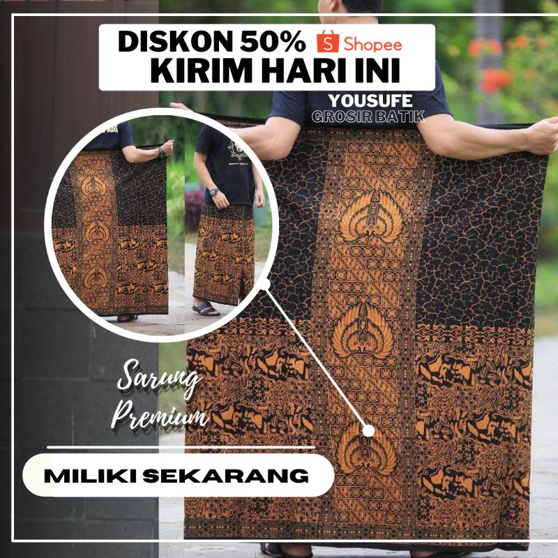 Sarung Batik Pria Terbaru Motif Coklat Hitam Nusantara Seragam Sarung Pondok Indonesia SKU20CH