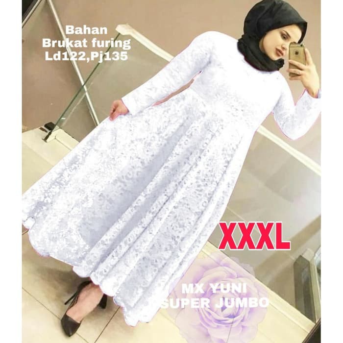 GAMIS EMELDA GAMIS KATUN BORDIR BUSU GAMIS MORENA MAXI MAXI YUNI SUPER JUMBO XXXL PUTIH [Gamis 43RJM