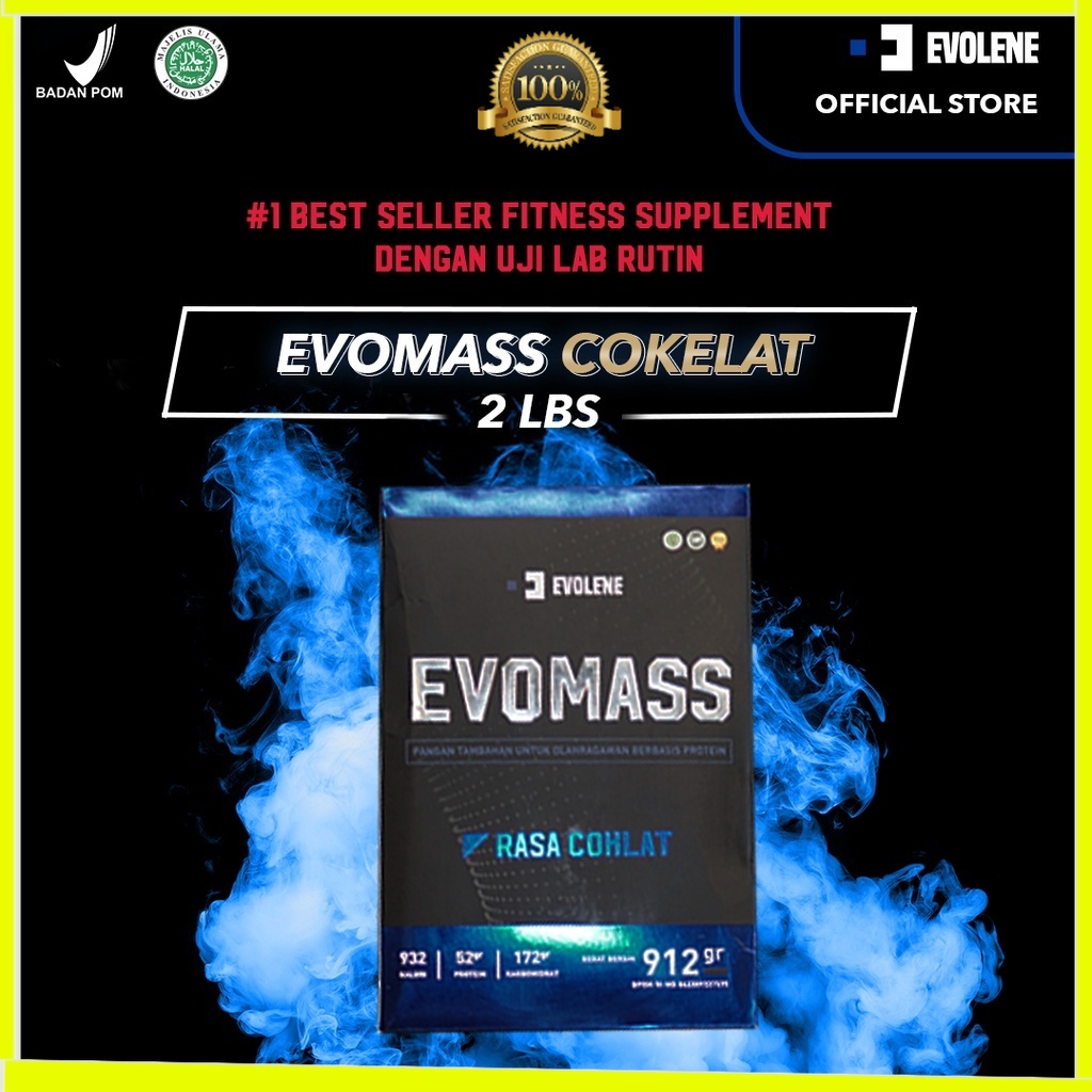 Evomass Coklat 912gr/4x serving - Penambah massa otot - Suplemen fitness - Pembentuk otot - Kaya Nutrisi - Surplus kalori - Minuman susu workout - Susu penambah berat badan - Evo Mass Evomas Mas Evolene Evoline Evolen