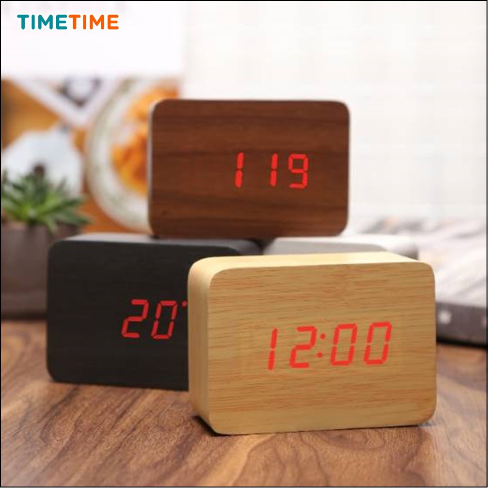 Jam Weker SMART DIGITAL Motif Kayu Bentuk Kotak Free Baterai