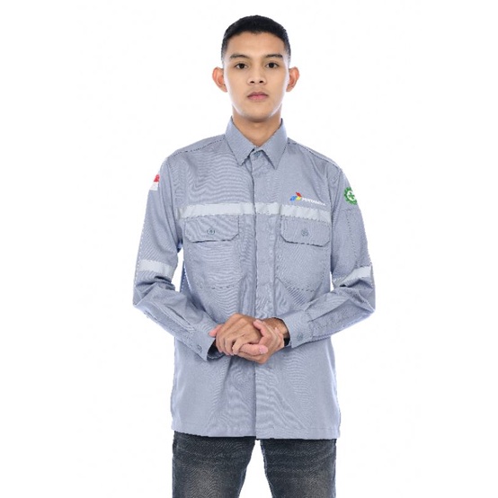 kemeja Kerja Pertamina Murah custom bordir/wearpack atasan Pertamina/baju safety Pertamina panjang