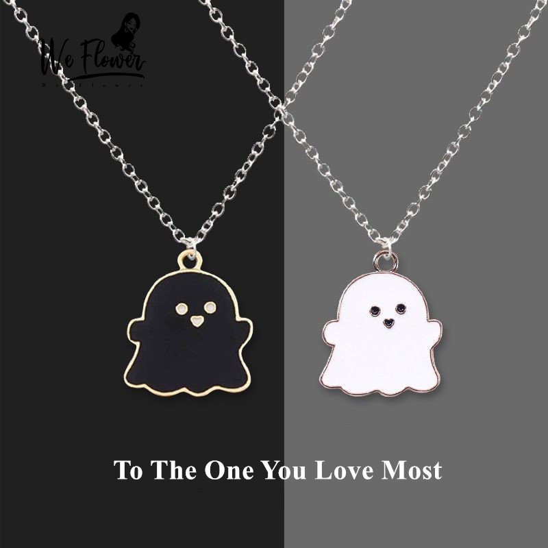 Roselife Kalung Rantai Panjang Liontin Hantu Hitam / Putih Untuk Pria / Wanita / Pasangan / Halloween