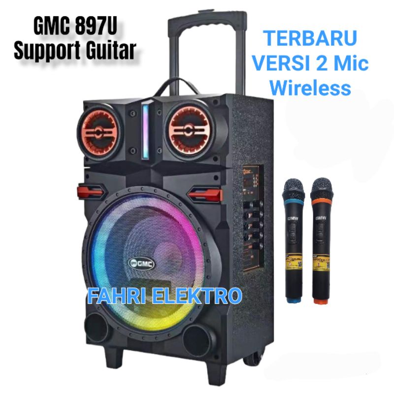 Jual Speaker Aktif Portable GMC 897U Bluetooth Guitar 2 Mic Wireless ...