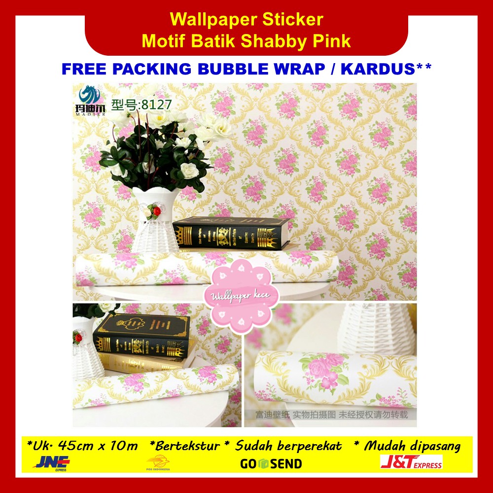 Wallpaper Sticker Dinding Batik Shabby Pink Walpaper Stiker